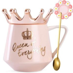 Cute Pink Queen Mug with Lid and Spoon