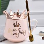 Cute Pink Queen Mug with Lid and Spoon
