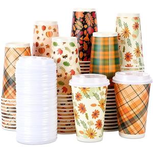Fall Themed Disposable Coffee Cups - 96 Pack