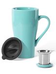 ARRADEN Tea Mug with Infuser and Lid, 18oz Large Tea Infuser Cup, Porcelain Tea Cup with Strainer & Silicone Lid, Tea Mug Set for Birthday, Mother's Day, Father's Day (Mint Green)
