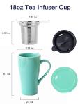 ARRADEN Tea Mug with Infuser and Lid, 18oz Large Tea Infuser Cup, Porcelain Tea Cup with Strainer & Silicone Lid, Tea Mug Set for Birthday, Mother's Day, Father's Day (Mint Green)