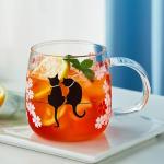 Unbreakable- Glass Tea Cup with Infuser & Lid – 16oz Borosilicate Mug with Cat & Cherry Blossom Design, Heat-Resistant Infuser Mug for Loose Leaf Tea, Microwave & Dishwasher Safe