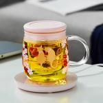 Unbreakable- Glass Tea Cup with Infuser & Lid – 16oz Borosilicate Mug with Cat & Cherry Blossom Design, Heat-Resistant Infuser Mug for Loose Leaf Tea, Microwave & Dishwasher Safe