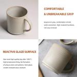 MONITO 16Oz Coffee Mugs Set of 4, Rustic Ceramic Coffee Cups Set with Large Handle, Vintage Striped Stoneware Coffee Mugs for Latte, Cocoa, Tea, Milk, Microwave & Dishwasher Safe, Bonbon Beige