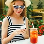 Joyclub 12 Set Glass Cups with Bamboo Lids and Straws 16oz Can Shaped Reusable Iced Coffee Cups with Lids, Drinking Glasses Tumbler with Straw and Lid for Soda Boba Tea Cocktail Whiskey Gift