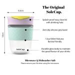 SoleCup. - Reusable Strengthened Glass Travel Cup - Spill Proof Insulated Coffee Mug - 12oz/340ml BPA-Free Hot Drink Travel Mug with Lid & Silicone Band (Ice Cream)