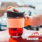 SoleCup. - Reusable Strengthened Glass Travel Cup - Spill Proof Insulated Coffee Mug - 12oz/340ml BPA-Free Hot Drink Travel Mug with Lid & Silicone Band (Ice Cream)