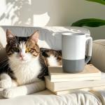 Ceramics Large Tea Cup with Loose Leaf Infuser, Spoon and Lid, 16 oz Tall Coffee Mug, Microwave and Dishwasher Safe, Rustic Matte Ceramic Glaze, Tea Strainer (Gray)