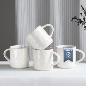 HaWare 14OZ Coffee Mugs Set of 4, Stoneware Coffee Cups with Handle, Latte Mug for Man, Woman, Dad, Mom, Modern Tea Mugs for Latte/Cappuccino/Cocoa/Milk, Dishwasher& Microwave Safe, Speckled White