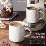 HaWare 14OZ Coffee Mugs Set of 4, Stoneware Coffee Cups with Handle, Latte Mug for Man, Woman, Dad, Mom, Modern Tea Mugs for Latte/Cappuccino/Cocoa/Milk, Dishwasher& Microwave Safe, Speckled White