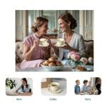 Vintage Floral Porcelain Tea Cup and Saucer Set with Spoon, Gold Trim, 6.4 oz – Set of 1, Beige – Tea & Espresso & Coffee Cups (1, Beige)