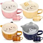 Didaey 4 Set Cute Cat Mug with Lid Ceramic Coffee Tea Mug 10oz Kawaii Kitten Cups for Cat Lovers Funny Novelty Milk Breakfast Cups Nurse Birthday Gift for Women Wife Mum Friend Men