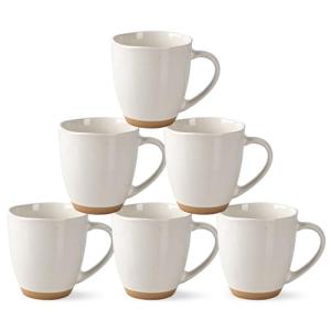 AmorArc 12oz Ceramic Coffee Mugs set of 6, Stylish Coffee Mugs with Rustic Terracotta Underside for Latte/Cappuccino/Milk/Cocoa, Dishwasher&Microwave Safe, Light Beige