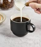 YHOSSEUN Porcelain Stackable Coffee Mugs Set With Rack, Espresso Cups with Stand Stir Spoons, 11 Oz Coffee Cups Demitasse Cup for Latte, Macchiato, Cafe Mocha Set of 4, Black