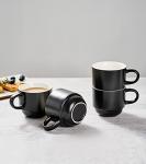 YHOSSEUN Porcelain Stackable Coffee Mugs Set With Rack, Espresso Cups with Stand Stir Spoons, 11 Oz Coffee Cups Demitasse Cup for Latte, Macchiato, Cafe Mocha Set of 4, Black