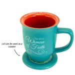 Woman of Faith Mug and Lid/Coaster Set, Christian Gifts for Women, 14-ounces, Microwave and Dishwasher Safe, by Abbey & CA Gift