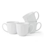 Fitz and Floyd Everyday Vintage Scalloped Set of 4 Porcelain Coffee Tea Mugs, 13 Ounce, White