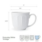 Fitz and Floyd Everyday Vintage Scalloped Set of 4 Porcelain Coffee Tea Mugs, 13 Ounce, White