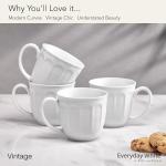 Fitz and Floyd Everyday Vintage Scalloped Set of 4 Porcelain Coffee Tea Mugs, 13 Ounce, White
