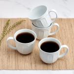 Fitz and Floyd Everyday Vintage Scalloped Set of 4 Porcelain Coffee Tea Mugs, 13 Ounce, White