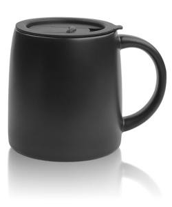 LINVIA Classic Mug, 14 oz Large Coffee Mug with Handle, Ceramic Porcelain Tea Cup, Smooth Matte (Sliding Lid, Black)