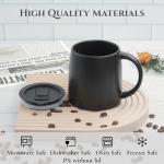 LINVIA Classic Mug, 14 oz Large Coffee Mug with Handle, Ceramic Porcelain Tea Cup, Smooth Matte (Sliding Lid, Black)
