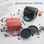 LINVIA Classic Mug, 14 oz Large Coffee Mug with Handle, Ceramic Porcelain Tea Cup, Smooth Matte (Sliding Lid, Black)