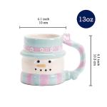 Bico Snowman 13oz Ceramic Hand Painted Mug, for Coffee, Tea, Hot Chocolate, Milk, Microwave and Dishwasher Safe