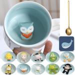 Animal Inside Cup Owl Mugs 12 OZ Funny Coffee Mugs with Handle Cute Coffee Mugs Tea Cups with Spoon Kids Mugs Ceramic Cups Novelty Cups Gift for Women Friends Unique Coffee Mug for Birthday Party
