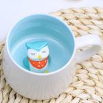 Animal Inside Cup Owl Mugs 12 OZ Funny Coffee Mugs with Handle Cute Coffee Mugs Tea Cups with Spoon Kids Mugs Ceramic Cups Novelty Cups Gift for Women Friends Unique Coffee Mug for Birthday Party