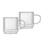 JoyJolt Haven Stackable Double Wall Glass Mugs, Set of 2 (13.5oz) Insulated Coffee Cups, Double Wall Glass Coffee Cups, Tea Cups, Latte Cups, Cappuccino Cups, Clear mugs set of 2