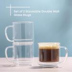 JoyJolt Haven Stackable Double Wall Glass Mugs, Set of 2 (13.5oz) Insulated Coffee Cups, Double Wall Glass Coffee Cups, Tea Cups, Latte Cups, Cappuccino Cups, Clear mugs set of 2