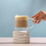 JoyJolt Haven Stackable Double Wall Glass Mugs, Set of 2 (13.5oz) Insulated Coffee Cups, Double Wall Glass Coffee Cups, Tea Cups, Latte Cups, Cappuccino Cups, Clear mugs set of 2