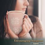 Christian Art Gifts Large Inspirational Scripture Ceramic Novelty Coffee & Tea Mug for Women: Began a Good Work Encouraging Bible Verse, Cute Laser Engraved Non-toxic Cup, Pink & White Floral, 15 oz.