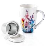 AmorArc Porcelain Tea Mug with Infuser and Lid, 18 Oz Tea Cup with Handle for Loose Leaf Tea, Gift for Tea Lovers of Men and Women