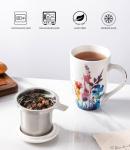 AmorArc Porcelain Tea Mug with Infuser and Lid, 18 Oz Tea Cup with Handle for Loose Leaf Tea, Gift for Tea Lovers of Men and Women