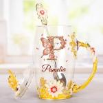 Macorner Monogram Personalized Enamel Flower Teacup, Monogram Cup Custom Name Teacup, Birthday Gifts