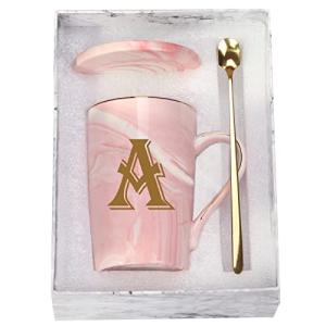 Letter A Personalized Initial Marble Coffee Mug, Bridal Shower Gifts, Man and Women's Initials Gifts 14 Ounce Pink With Gift Box