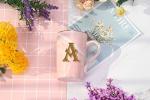 Letter A Personalized Initial Marble Coffee Mug, Bridal Shower Gifts, Man and Women's Initials Gifts 14 Ounce Pink With Gift Box