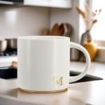 COLLECTIVE HOME - Monogram Ceramic Mugs, 15 oz Golden Initial Coffee Cups, Elegant Capital Alphabet Tea Mugs, Elegant Personalized Mug with Gift Box, Luxurious Cups for Office and Home (M)