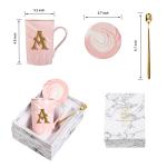 Letter A Personalized Initial Marble Coffee Mug, Bridal Shower Gifts, Man and Women's Initials Gifts 14 Ounce Pink With Gift Box