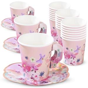 Talking Tables 24 x Vintage Floral Disposable Afternoon Tea Teacups and Saucer Set | Truly Scrumptious Pretty Cup for Birthday Party, Baby Shower, Mother’s Day Wedding, Bridal Shower | Made UK