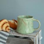 DELIGHTS GALORE Abstract Art Ceramic Coffee Mugs Set - 1 Pack, Mint Green with Red and White Accents, Handcrafted Design for Modern Kitchen or Office