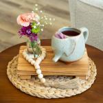AVENTA California Designed & Packaged Self Care Gifts For Women Stress Relief - Adorable Elephant Tea Cup & Beads Garland & Decorative Stand For Daily Mindful Tea Ritural - Antique Light Brown