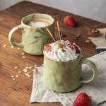 DELIGHTS GALORE Abstract Art Ceramic Coffee Mugs Set - 1 Pack, Mint Green with Red and White Accents, Handcrafted Design for Modern Kitchen or Office