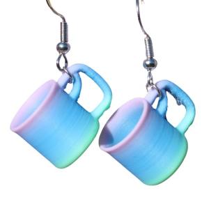 3D Print Mug Earrings and accessories for women and girls coffee caffeine lovers enthusiasts quirky modern contemporary artsy adorable mini tiny cute unique (Gradient Pink-Green-Blue (Batch 1))