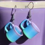 3D Print Mug Earrings and accessories for women and girls coffee caffeine lovers enthusiasts quirky modern contemporary artsy adorable mini tiny cute unique (Gradient Pink-Green-Blue (Batch 1))