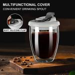 PARACITY Double Wall Glass Coffee Mug, Glass Coffee Cup with Silicone Lid 12 OZ, Insulated Coffee Mug for Milk, High Borosilicate Glass Double Walled Cup for Travel & Home(Grey)