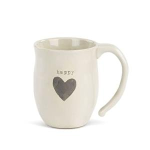 DEMDACO Happy Heart Cream Inspirational 16 ounce Ceramic Stoneware Coffee Mug