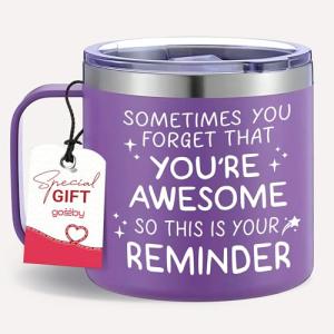 Gossby Thank You Gift for Women - 14oz Insulated Tumbler Mug with Lid, Straw - Sometimes You Forget You're Awesome - Appreciation, Inspirational Cheer Up Gift for Teacher, Boss, Coworker, Friend